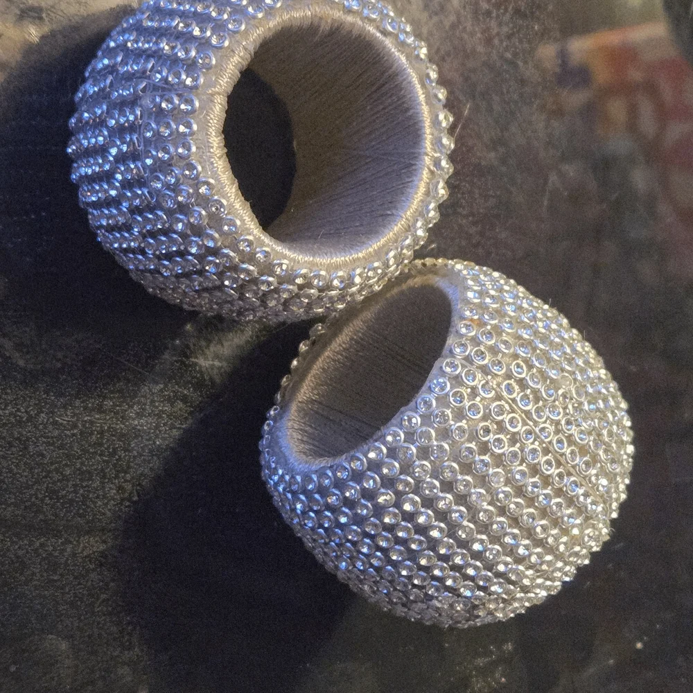 (2) Williams & Sonoma Silver Crystal-Embellished Napkin Rings, Perfect Condition